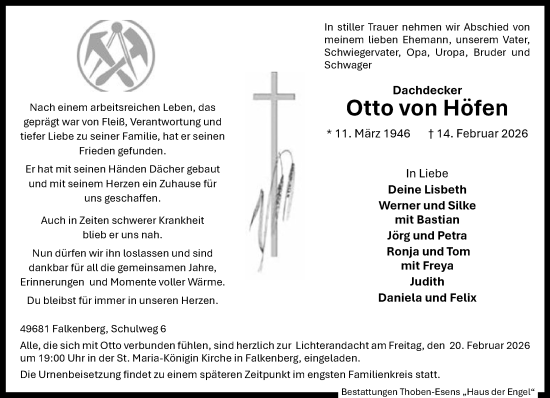 Anzeige von Otto von Höfen von OM-Medien