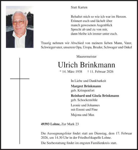 Anzeige von Ulrich Brinkmann von OM-Medien