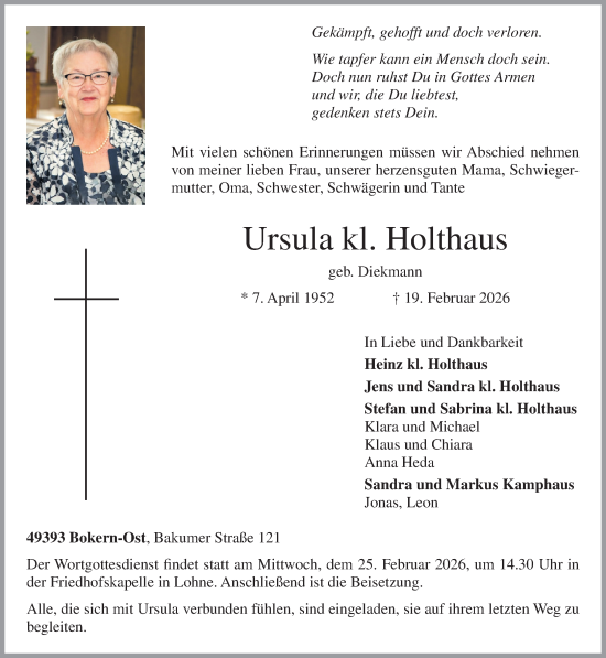 Anzeige von Ursula kl. Holthaus von OM-Medien