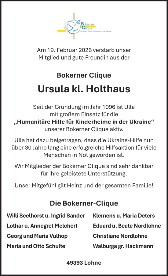 Anzeige von Ursula kl. Holthaus von OM-Medien