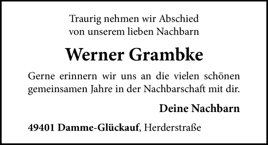 Anzeige von Werner Grambke von OM-Medien