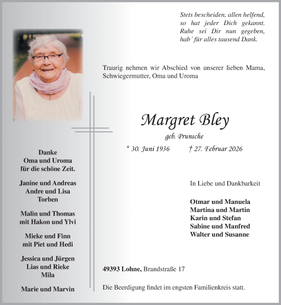 Anzeige von Margret Bley von OM Medien