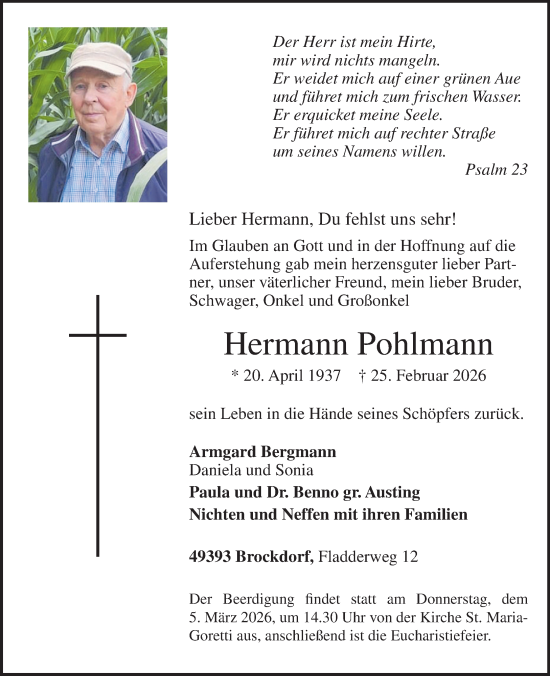 Anzeige von Hermann Pohlmann von OM-Medien