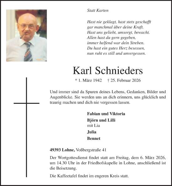 Anzeige von Karl Schnieders von OM-Medien